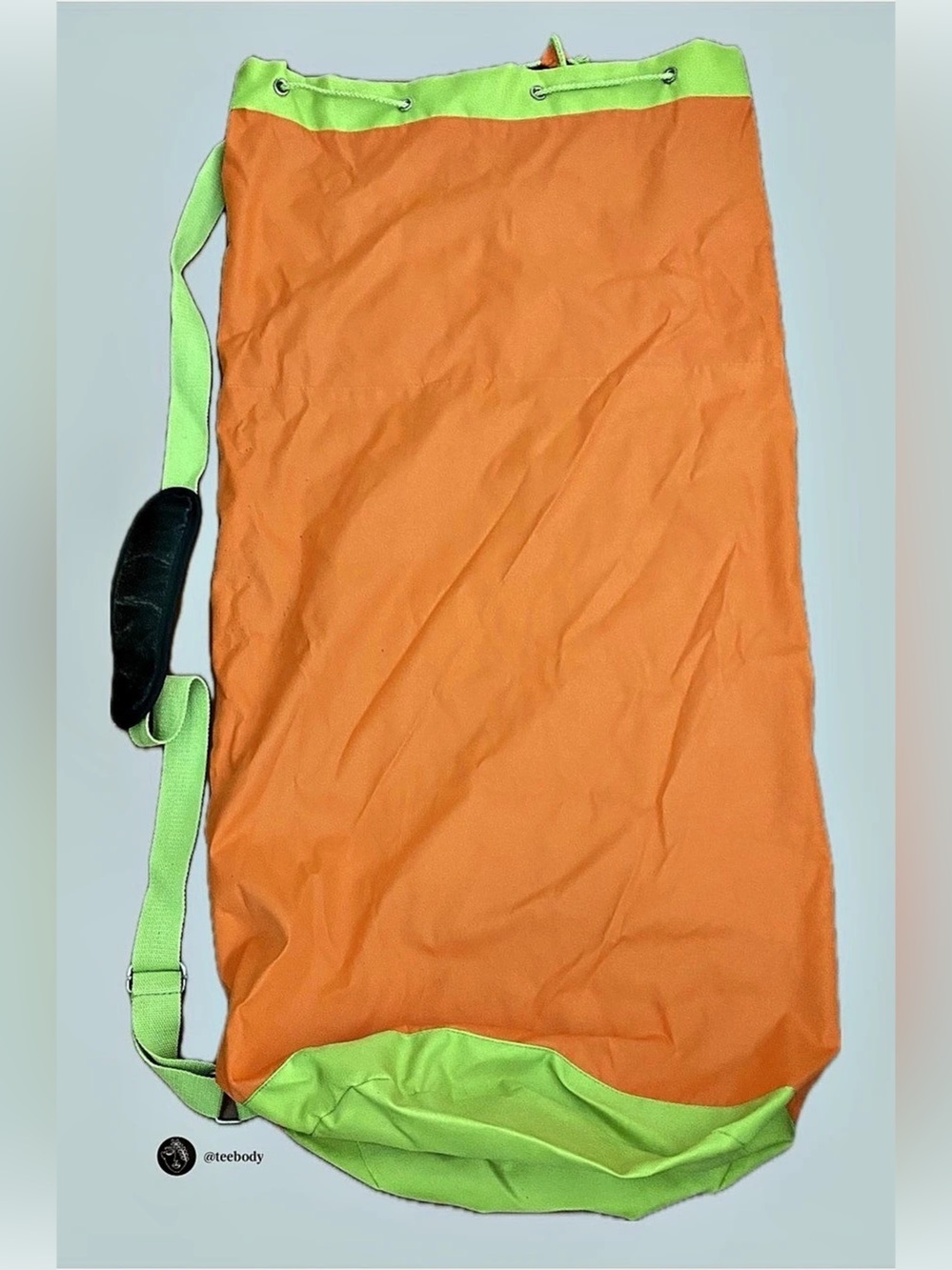 VTG NWOT 90s Neon Colorblock Camping Duffel Bag Orange Green 45x21 Stuff Sack
